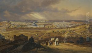 View Of Jerusalem From The Mount Of Olives by Hubert Sattler