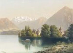 Ansicht Der Halbinsel Schadau Am Thunersee.