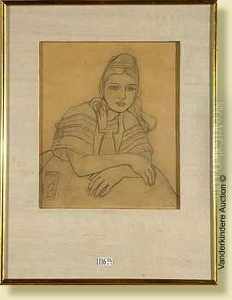 L'attente, Crayon Sur Papier. 
Cachet D'atelier En Bas Adroite De Walter Sauer. Ecole Belge. . Dim.: 
30x25cm - view 1