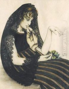 Femme Avec Cigarette Et Bouquet De Violettes (ca. 1920)