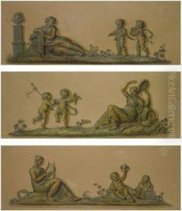 A Set Of Three Trompe-l'oeil Bronzes With Putti And Nymphs by Piat Joseph Sauvage