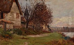Village En Bord De Riviere by Adrien Jacques Sauzay