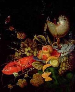 Still Life of Fruit Lobster and a Nautilus Cup by Ottmar The Elder Elliger