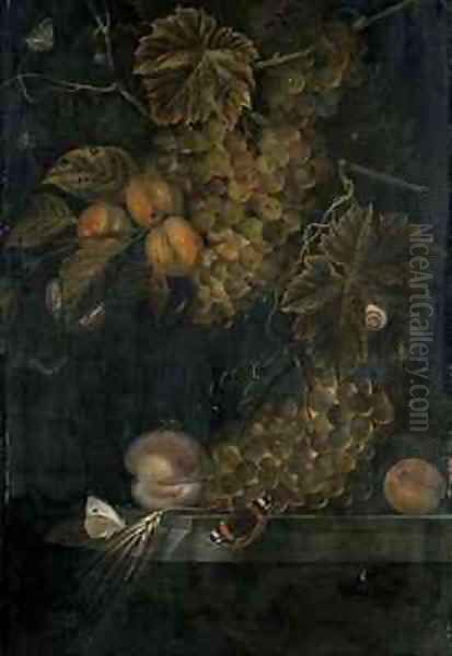 Still life with peaches and grapes - view 1