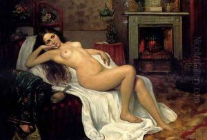 Reclining Nude On A Draped Sofa by Sergei Semenovich Egornov