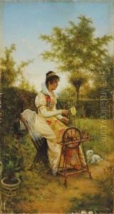 Young Woman Spinning by Alfonso Savini