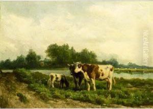 Cattle Grazing In A River Landscape by Hendrik Savrij