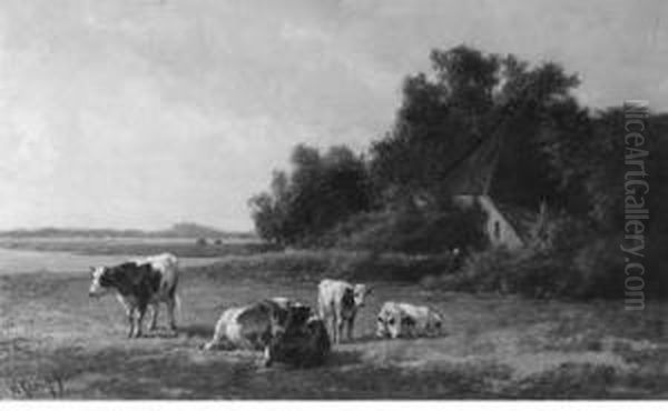 Cows Grazing In A Summer Meadow - view 1
