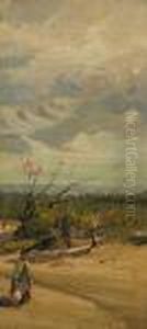 Indian Figure With Basket In A Landscape by Fred Grayson Sayre