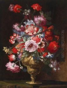 Ein Prunkstillleben Vonverschiedenen Blumen In Einer Vergoldeten Vase by Andrea Scaccati
