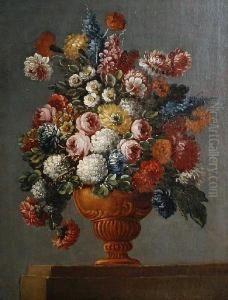 Still Life Of Mixed Flowers In An Urn by Andrea Scaccati