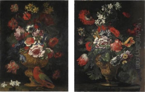 Natura Morta Con Vaso Di Fiori E Un Pappagallo;natura Morta Con Vaso Di Fiori - view 1
