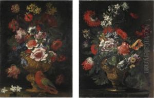 Natura Morta Con Vaso Di Fiori E Un Pappagallo;natura Morta Con Vaso Di Fiori by Andrea Scaccati