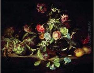 Nature Morte Aux Vase De Fleurs Et Artichauts