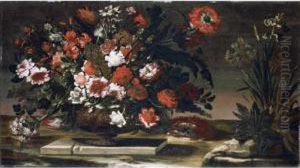 Still Life Of Flowers In A Brass Urn