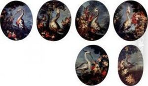 Exotic Birds In Landscapes: A Set Of Six Paintings by Andrea Scaccati