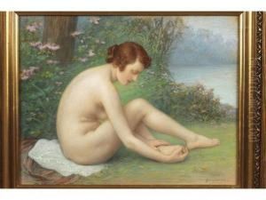 Nue Au Bord Du Lac by Jules Scalbert