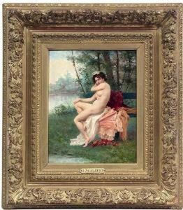 A Female Nude Ona Park Bench by Jules Scalbert