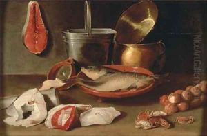 Bream in a stoneware bowl with onion by Jacob Fopsen van Es
