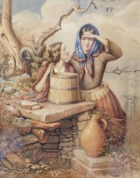 Mother And Daughter Beside A Stone Wall - view 1