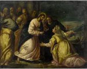 A Biblical Scene, Possibly Christ With Mary And Martha