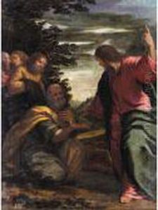 Christ Charging Saint Peter With The Keys Of Heaven by Ippolito Scarsella (see Scarsellino)