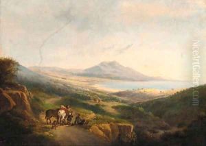 Figures on a path with the coast beyond