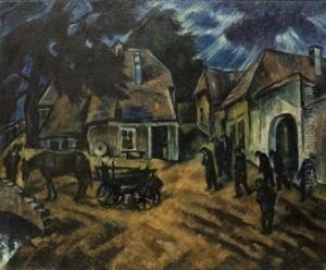 Village Scene by Janos Schadl