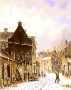 A Village Street Scene in Winter by Adrianus Eversen