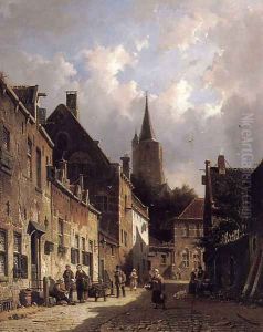 A Dutch Street Scene by Adrianus Eversen