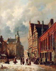 A View In A Town In Winter by Adrianus Eversen