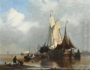 Shipping In A Harbor by Hendrik Adolf Schaep