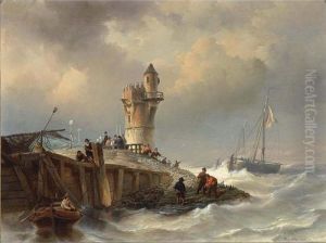 Shipping Near The Coast by Hendrik Adolf Schaep