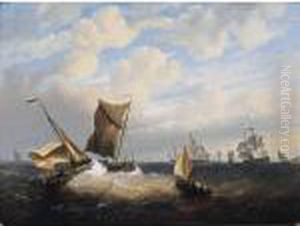 Shipping In Choppy Seas by Hendrik Adolf Schaep