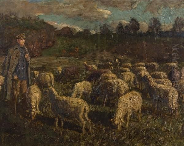 Shepherd And Flock In An Extensive Landscape - view 1