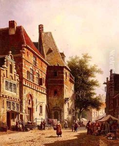 A Sunlit Street On A Market Day