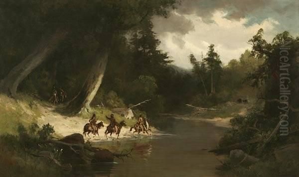 Riverscape With Three Mounted Indians - view 1