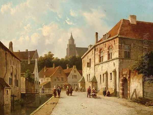 Figures Along a Canal in a Dutch Town - view 1
