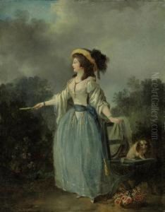 A Lady With Her Dog In A Garden