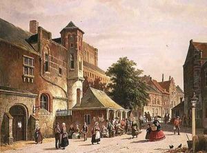 A Street Scene in Amsterdam by Adrianus Eversen