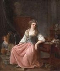 A Seated Young Woman By Her Dressing Table