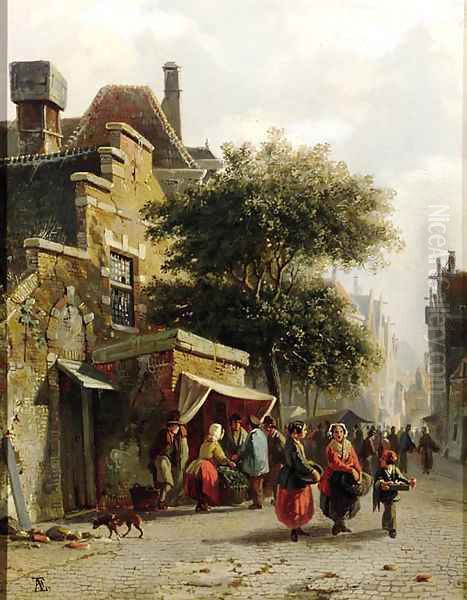 View of a street with busy market - view 1