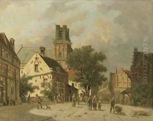 Townsfolk on a square, Ransdorp by Adrianus Eversen