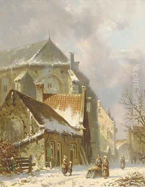 Villagers in a snowcovered street - view 1