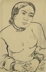 Frauenportrat. Bartiger Mit Brille by Josef Scharl