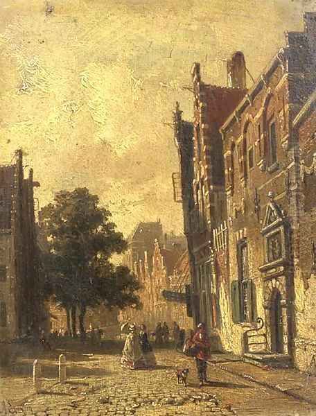 A town scene with elegant people strolling - view 1