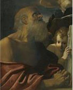 The Penitent Saint Jerome Attended By An Angel by Bartolomeo Schedoni