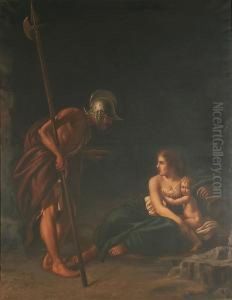 Classical Scene With Roman Soldier Assisting A Woman And Child by Bartolomeo Schedoni