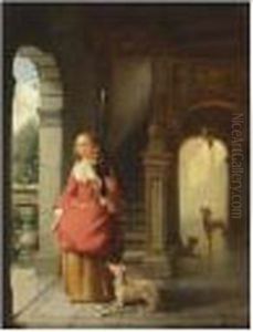 An Elegant Lady With A Falcon And Dogs