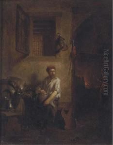 Polishing Armour At The Blacksmith's Forge by Hendricus Johannes Scheeres
